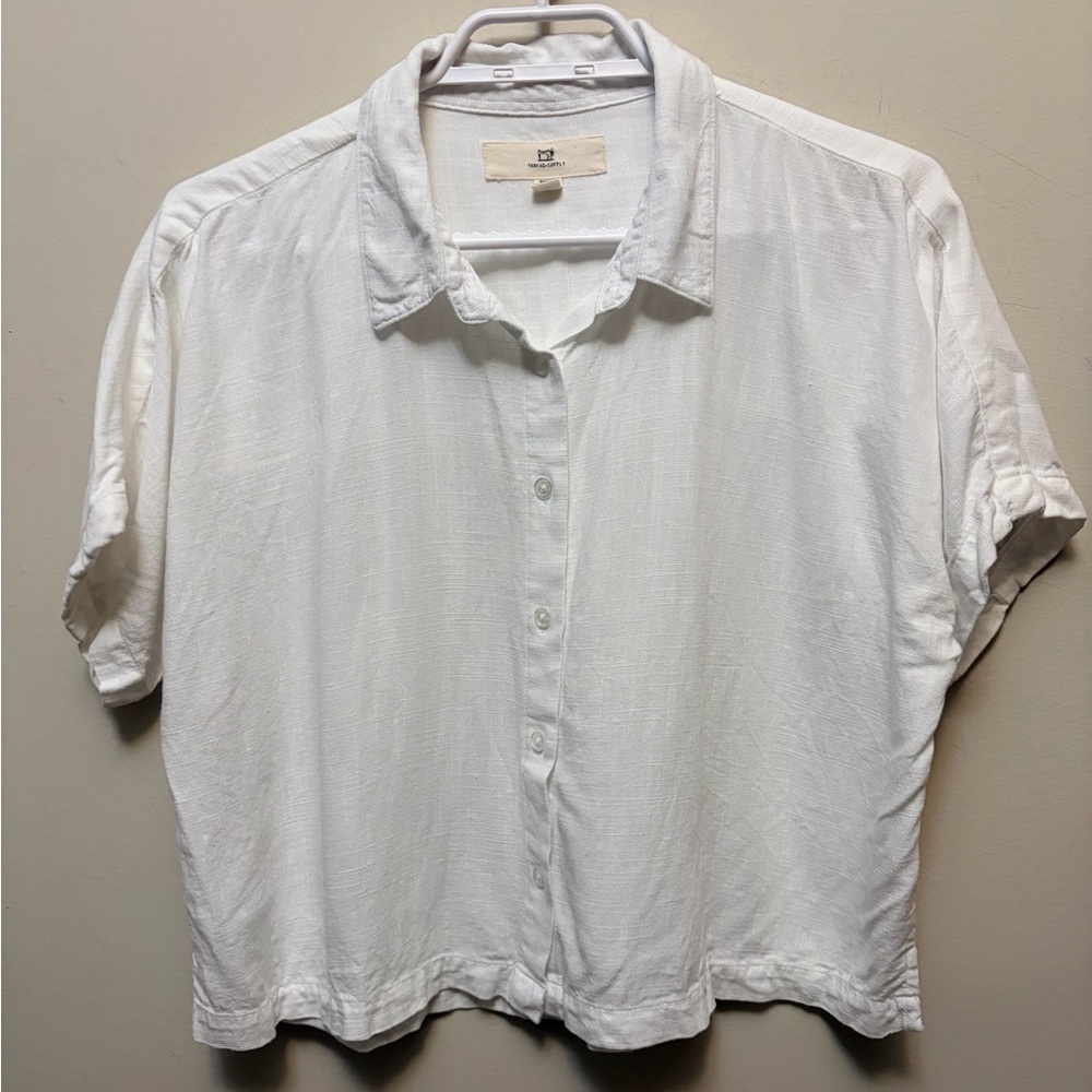 THREAD & SUPPLY Oversized Cropped Linen Blend Shirt - PTP 21"